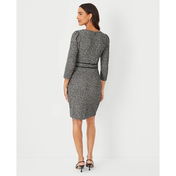 Ann Taylor Faux Leather Trim Boucle Sheath Dress 12 - Picture 2 of 3